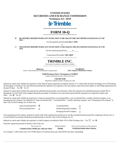 Thumbnail Trimble Quarterly Report 2026-q2