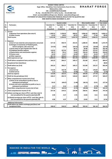 Miniature Bharat Forge
 Rapport trimestriel 2017-q3