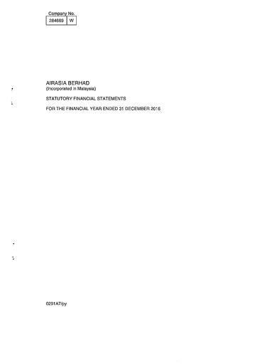Thumbnail Capital A (Air Asia) Financial Statement 2016