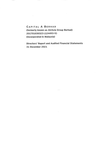 Thumbnail Capital A (Air Asia) Financial Statement 2021