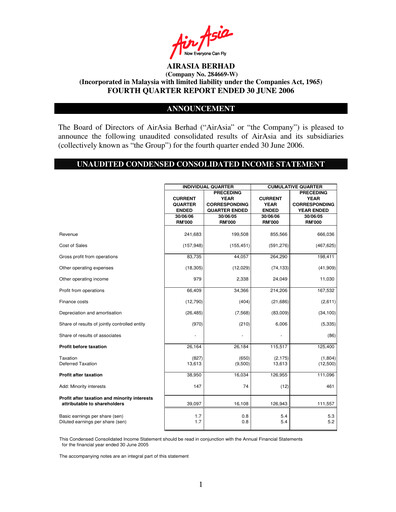 Thumbnail Capital A (Air Asia) Quarterly Report 2006-q4