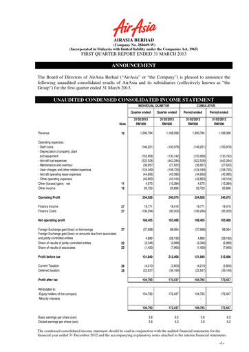 Thumbnail Capital A (Air Asia) Quarterly Report 2013-q1