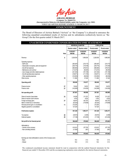 Thumbnail Capital A (Air Asia) Quarterly Report 2017-q1