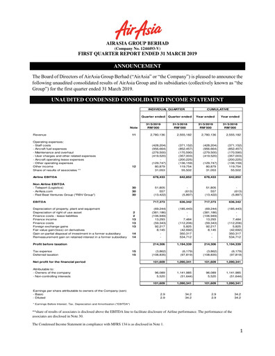 Thumbnail Capital A (Air Asia) Quarterly Report 2019-q1
