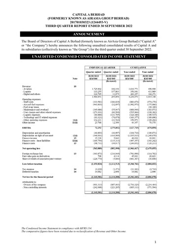 Thumbnail Capital A (Air Asia) Quarterly Report 2022-q3