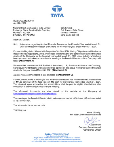 Thumbnail Tata Communications Financial Statement 2020-2021