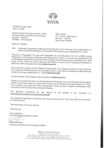 Thumbnail Tata Communications Financial Statement 2021-2022