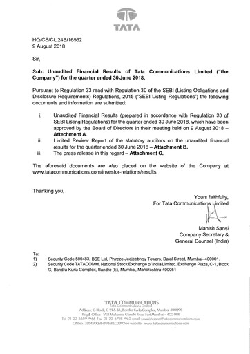 Thumbnail Tata Communications Quarterly Report 2018-q1