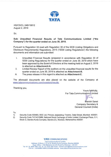 Thumbnail Tata Communications Quarterly Report 2019-q1