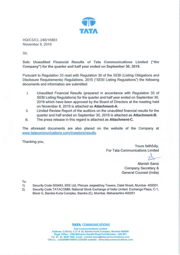 Thumbnail Tata Communications Quarterly Report 2019-q2