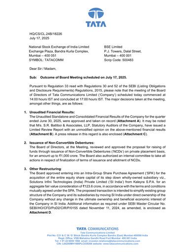 Thumbnail Tata Communications Quarterly Report 2025-q1