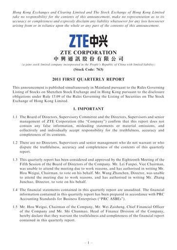 Thumbnail ZTE Quarterly Report 2011-q1