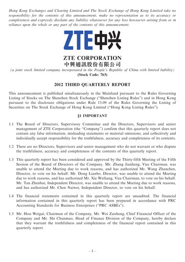 Thumbnail ZTE Quarterly Report 2012-q3