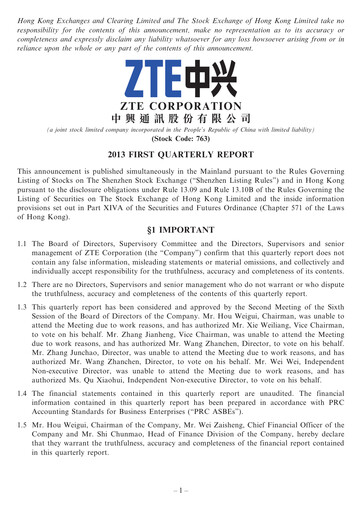 Thumbnail ZTE Quarterly Report 2013-q1