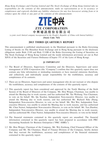 Thumbnail ZTE Quarterly Report 2013-q3