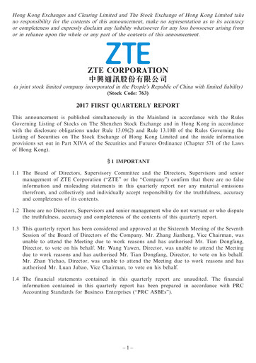 Thumbnail ZTE Quarterly Report 2017-q1