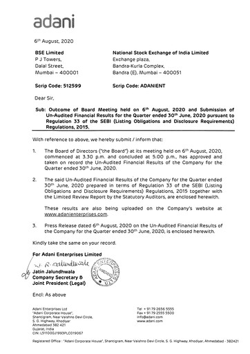 Thumbnail Adani Enterprises Quarterly Report 2020-q1