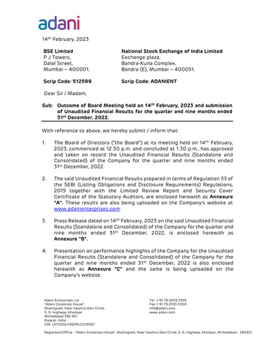 Thumbnail Adani Enterprises Quarterly Report 2022-q3