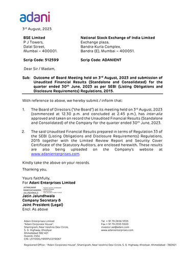 Thumbnail Adani Enterprises Quarterly Report 2023-q1