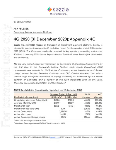 Vorschaubild Sezzle Quartalsbericht 2020-q4