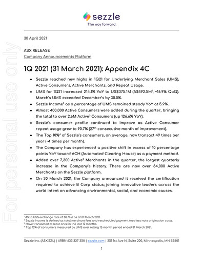 Vorschaubild Sezzle Quartalsbericht 2021-q1