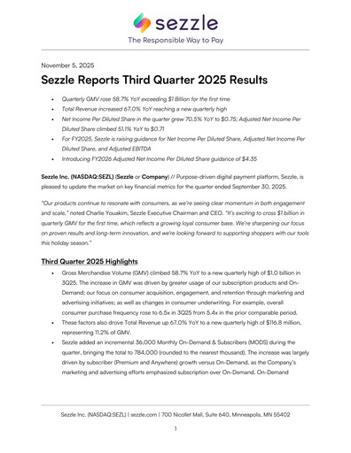 Vorschaubild Sezzle Quartalsbericht 2025-q3