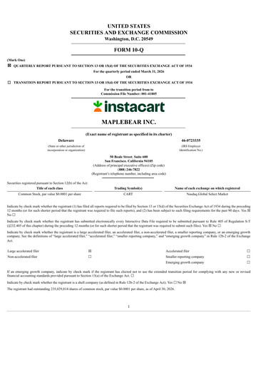 Thumbnail Instacart (Maplebear Inc.) Quarterly Report 2026-q1