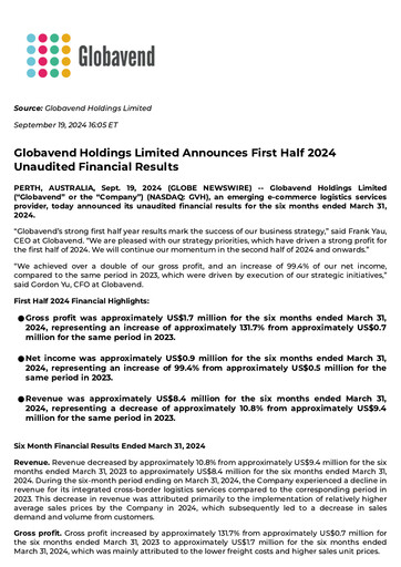 Miniature Globavend Rapport semestriel 2024-h1