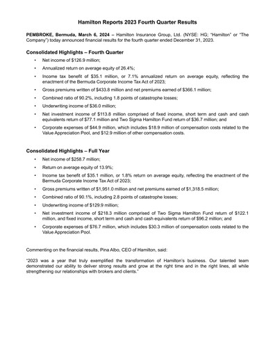 Thumbnail Hamilton Insurance Group Quarterly Report 2023-q4