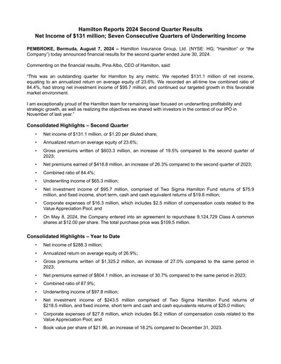 Thumbnail Hamilton Insurance Group Quarterly Report 2024-q2