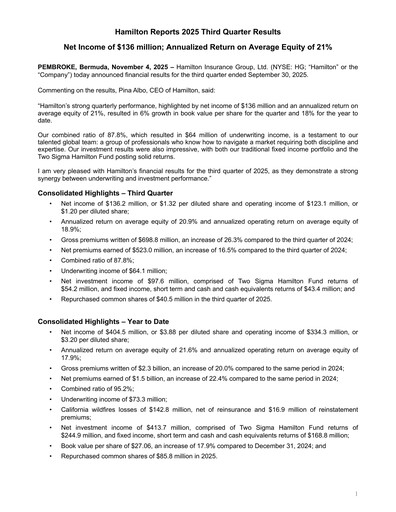 Thumbnail Hamilton Insurance Group Quarterly Report 2025-q3