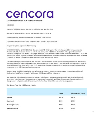 Thumbnail Cencora Quarterly Report 2026-q1