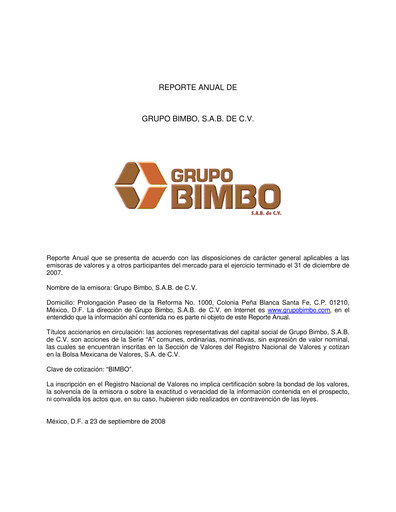 Thumbnail Grupo Bimbo
 Annual Report 2007
