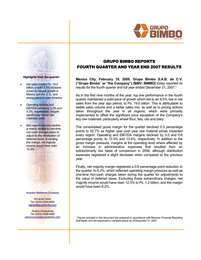 Vorschaubild Grupo Bimbo
 Finanzmitteilung fy2007