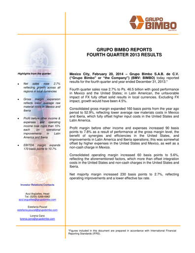 Vorschaubild Grupo Bimbo
 Finanzmitteilung fy2013