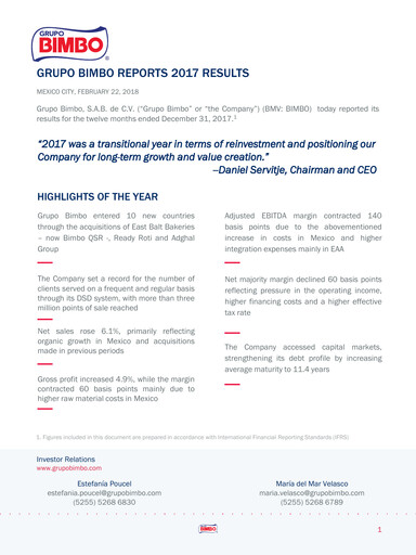 Vorschaubild Grupo Bimbo
 Finanzmitteilung fy2017