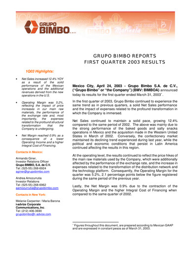 Thumbnail Grupo Bimbo
 Quarterly Report 2003-q1