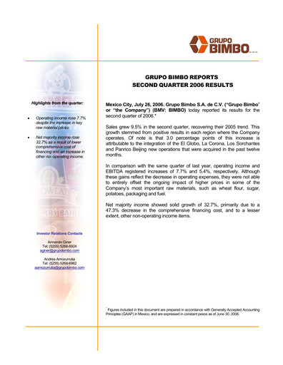 Thumbnail Grupo Bimbo
 Quarterly Report 2006-q2