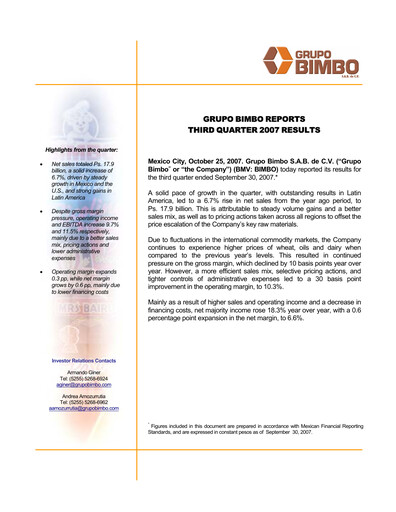 Thumbnail Grupo Bimbo
 Quarterly Report 2007-q3
