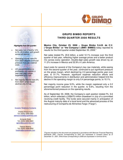 Thumbnail Grupo Bimbo
 Quarterly Report 2008-q3