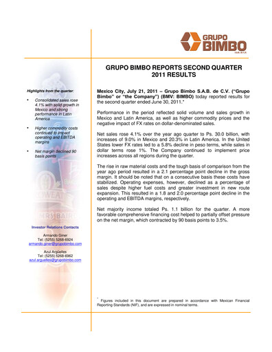 Thumbnail Grupo Bimbo
 Quarterly Report 2011-q2