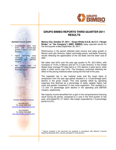 Thumbnail Grupo Bimbo
 Quarterly Report 2011-q3