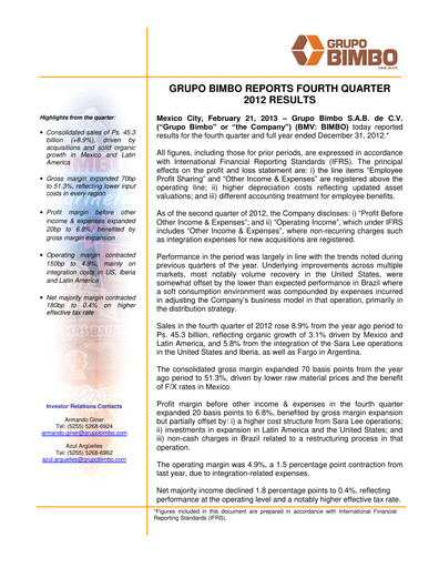 Thumbnail Grupo Bimbo
 Quarterly Report 2012-q4