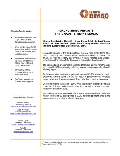 Thumbnail Grupo Bimbo
 Quarterly Report 2014-q3