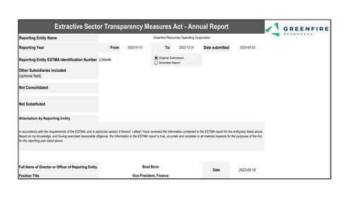 Miniature Greenfire Resources Rapport annuel 2022