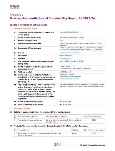 Thumbnail AU Small Finance Bank ESG Report 2023-2024