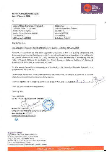 Thumbnail AU Small Finance Bank Quarterly Report 2021-q1