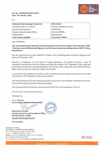 Thumbnail AU Small Finance Bank Quarterly Report 2022-q2