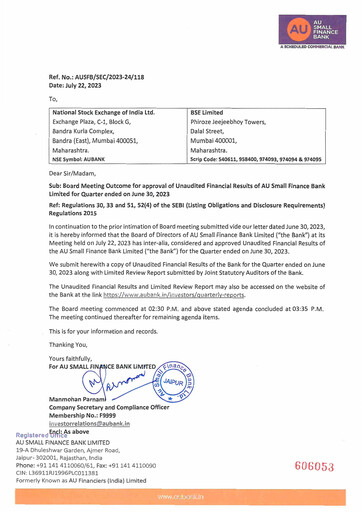 Thumbnail AU Small Finance Bank Quarterly Report 2023-q1