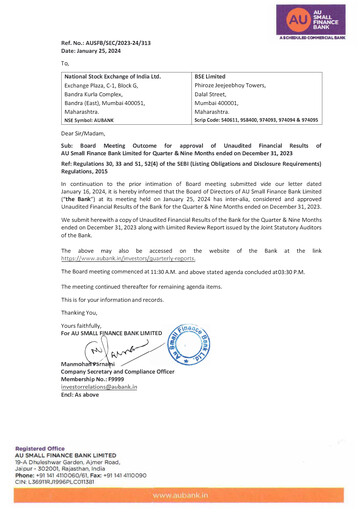Thumbnail AU Small Finance Bank Quarterly Report 2023-q3